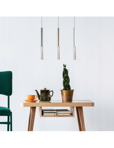 Lampa wisząca ONE LED z bąbelkami powietrza - chrom, nowoczesny design do jadalni i salonu, regulowana wysokość 140 cm