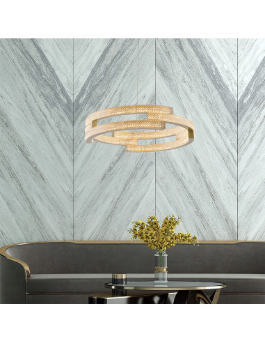 Lampa wisząca TARJA w złotych kręgach, regulowane LED, elegancki akcent do salonu i wnętrz glamour