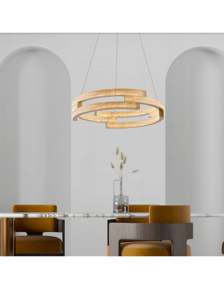 Lampa wisząca TARJA w złotych kręgach, regulowane LED, elegancki akcent do salonu i wnętrz glamour