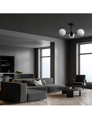 Lampa wisząca ROMA 3 w kolorze czarnym - eleganckie oświetlenie z metalowym stelażem i szklanymi kloszami