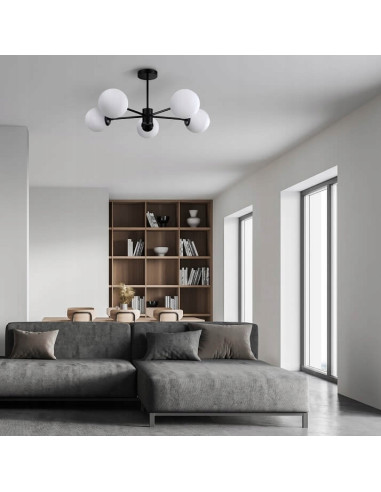 Lampa sufitowa ROMA Black&White – nowoczesny design z 5 kulistymi kloszami do eleganckiego oświetlenia wnętrz.