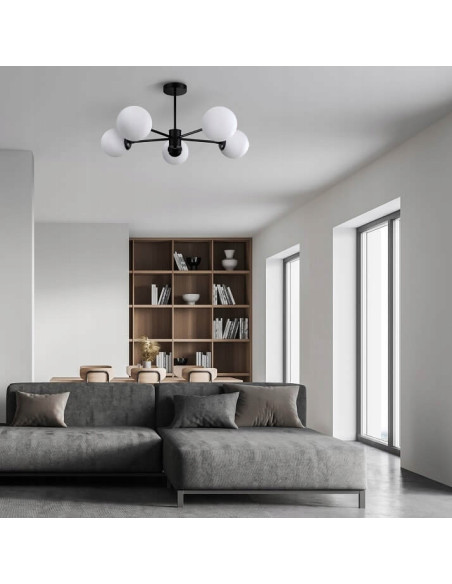 Lampa sufitowa ROMA Black&White – nowoczesny design z 5 kulistymi kloszami do eleganckiego oświetlenia wnętrz.