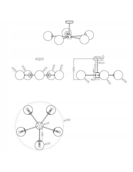 Lampa sufitowa ROMA Black&White – nowoczesny design z 5 kulistymi kloszami do eleganckiego oświetlenia wnętrz.