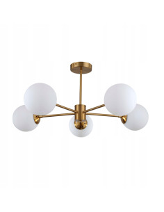 Luksusowy żyrandol ROMA w złotym wykończeniu z perłowymi kloszami – Elegancka lampa do nowoczesnych wnętrz.