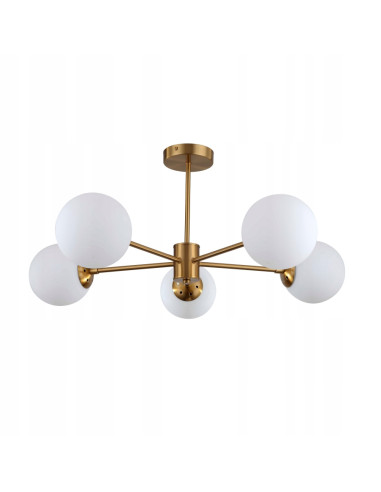 Luksusowy żyrandol ROMA w złotym wykończeniu z perłowymi kloszami – Elegancka lampa do nowoczesnych wnętrz.