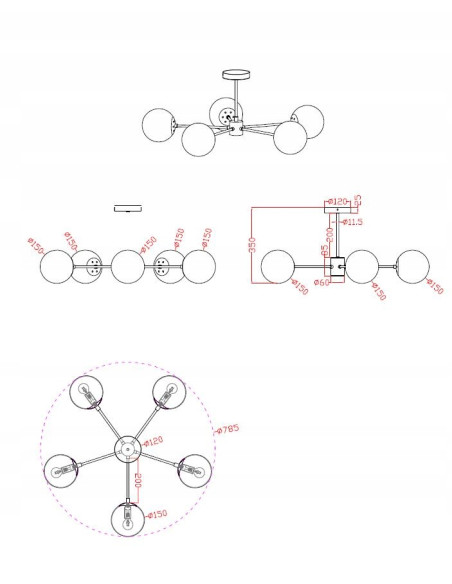 Luksusowy żyrandol ROMA w złotym wykończeniu z perłowymi kloszami – Elegancka lampa do nowoczesnych wnętrz.