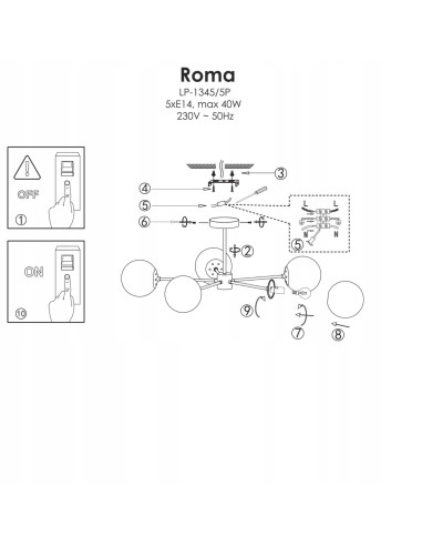 Luksusowy żyrandol ROMA w złotym wykończeniu z perłowymi kloszami – Elegancka lampa do nowoczesnych wnętrz.
