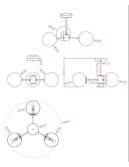 Lampa wisząca ROMA 3 - nowoczesny żyrandol do jadalni i sypialni w kolorach złotym i czarnym, elegancki design.