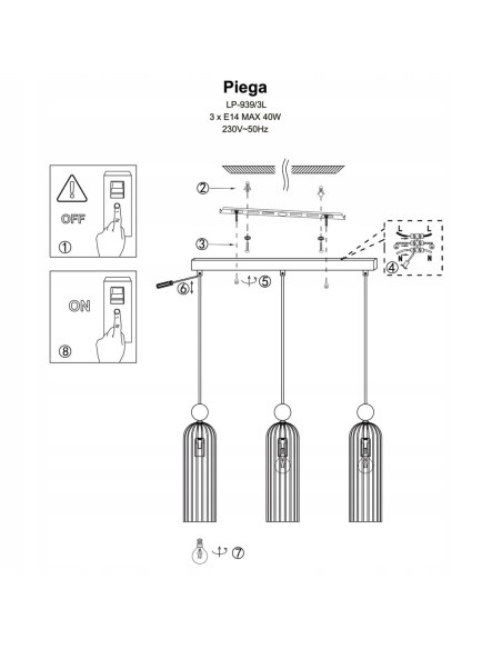 Lampa wisząca PIEGA 3 - Nowoczesne oświetlenie z eleganckimi szklanymi kloszami do salonu i sypialni