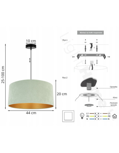 Pistacjowa lampa wisząca MEDIOLAN z welurowym abażurem - nowoczesny design do Twojego wnętrza