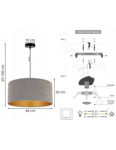 Elegancka lampa sufitowa MEDIOLAN ze złotym wykończeniem i welurowym kloszem - idealna do nowoczesnych wnętrz.