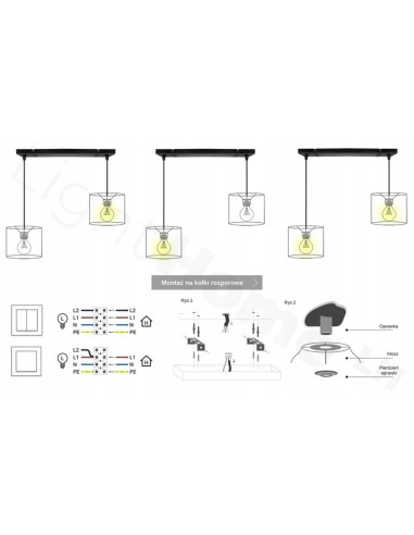 Lampa wisząca MEDIOLAN z welurowymi abażurami - nowoczesny styl dla biura, salonu i kuchni.