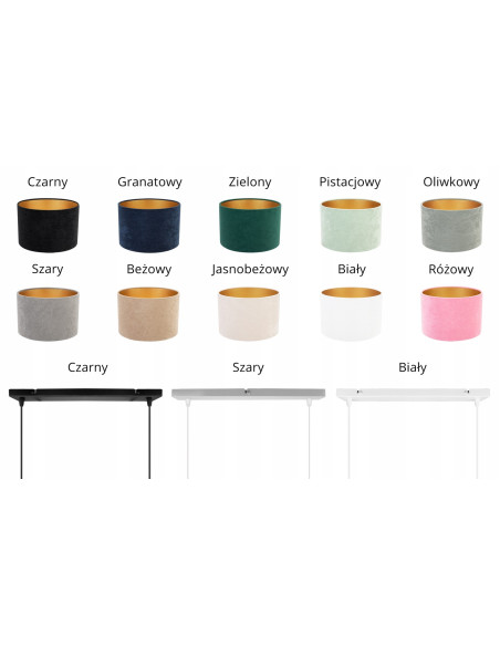 Lampa wisząca MEDIOLAN z welurowymi abażurami - nowoczesny styl dla biura, salonu i kuchni.