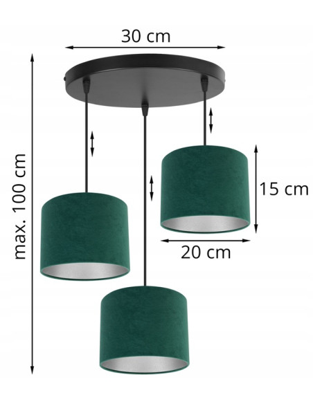 Lampa wisząca MEDIOLAN 3-punktowa z welurowymi abażurami - personalizowane kolory i elegancki design do każdego wnętrza