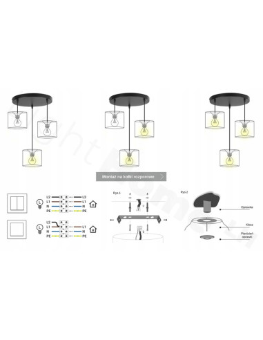 Lampa wisząca MEDIOLAN 3-punktowa z welurowymi abażurami - personalizowane kolory i elegancki design do każdego wnętrza