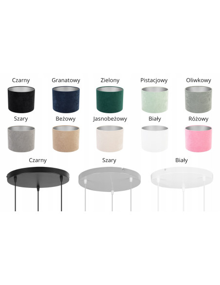 Lampa wisząca MEDIOLAN 3-punktowa z welurowymi abażurami - personalizowane kolory i elegancki design do każdego wnętrza