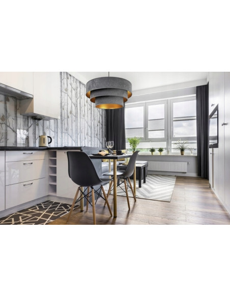 Lampa wisząca Mediolan – elegancka kaskadowa lampa w welurze, regulowana wysokość, idealna do salonu i biura.