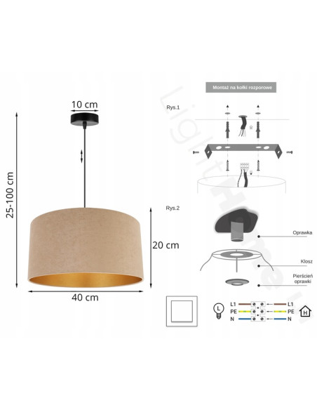 Lampa wisząca MEDIOLAN z mosiężnymi detalami, czarna konstrukcja, idealna do nowoczesnych aranżacji wnętrz