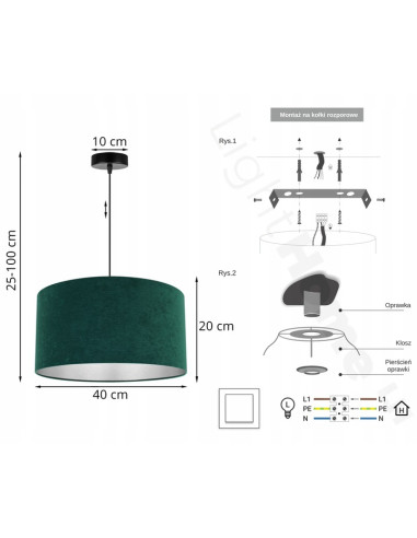 Elegancka lampa wisząca Mediolan 60W butelkowa zieleń - stylowe oświetlenie do sypialni, biura i salonu.