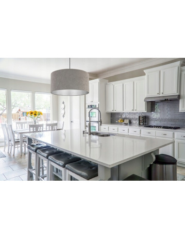 Lampa wisząca MEDIOLAN z regulacją wysokości w szarej tkaninie - nowoczesny design do każdego wnętrza.