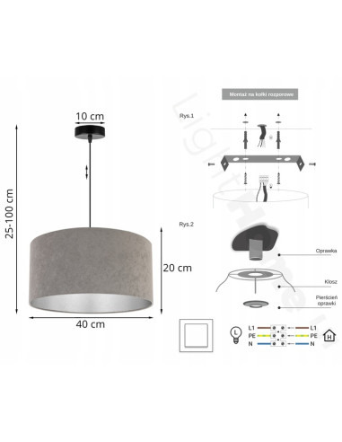 Lampa wisząca MEDIOLAN z regulacją wysokości w szarej tkaninie - nowoczesny design do każdego wnętrza.