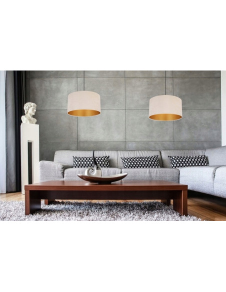 Elegancka Lampa Wisząca Mediolan z Okrągłym Abażurem w Kolorze Kremowo-Złotym - Stylowe Oświetlenie Do Wnętrz