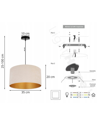 Elegancka Lampa Wisząca Mediolan z Okrągłym Abażurem w Kolorze Kremowo-Złotym - Stylowe Oświetlenie Do Wnętrz