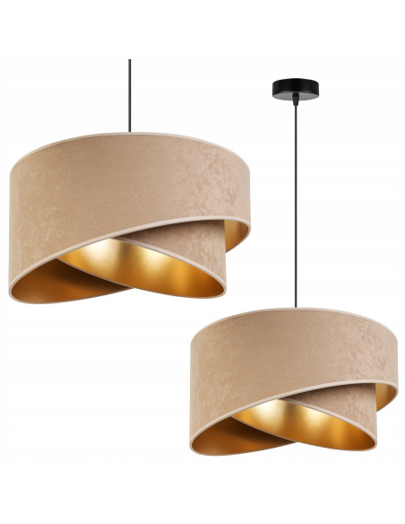 Lampa wisząca Mediolan z weluru w odcieniach beżu i złota – stylowe oświetlenie do każdego wnętrza z regulacją E27