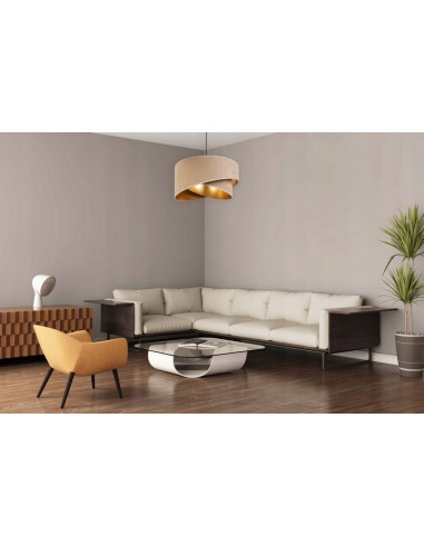 Lampa wisząca Mediolan z weluru w odcieniach beżu i złota – stylowe oświetlenie do każdego wnętrza z regulacją E27