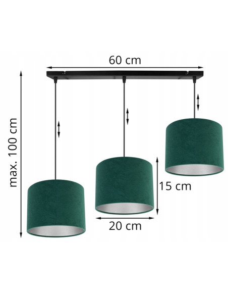 Nowoczesna Lampa Wisząca Mediolan z Trzema Welurowymi Abażurami Zielona - Elegancki Element Oświetleniowy do Wnętrz