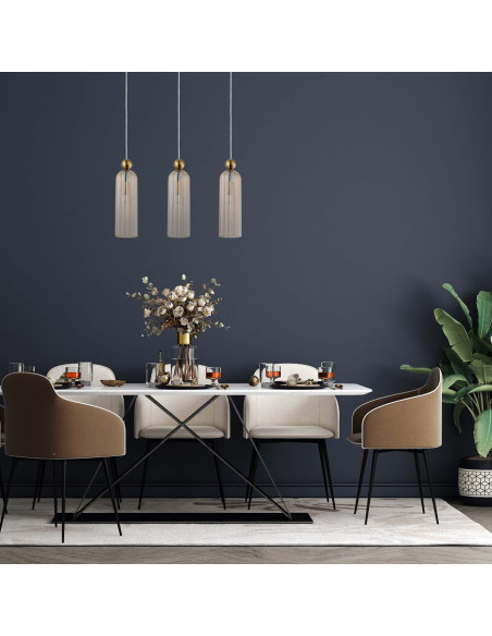Elegancka lampa wisząca PIEGA 3 w kolorze bursztynowym - stylowe oświetlenie do salonu, jadalni i biura