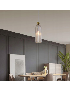 Elegancka lampa wisząca PIEGA w złotym kolorze z otwartym kloszem - idealna do jadalni i salonu. 2