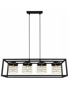 Lampa wisząca RASTI CAGE w stylu loftowym, czarna z złotymi akcentami, 4-punktowe oświetlenie, regulowana. 2