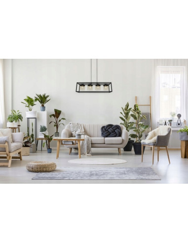 Lampa wisząca RASTI CAGE w stylu loftowym, czarna z złotymi akcentami, 4-punktowe oświetlenie, regulowana.