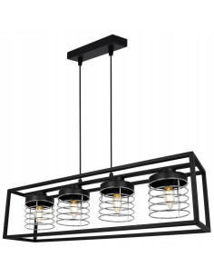 Lampa wisząca RASTI CAGE w stylu industrialnym, czarna z chromem, 4 źródła światła, regulowana wysokość, nowoczesne wnętrza
