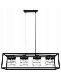 Lampa wisząca RASTI CAGE w stylu industrialnym, czarna z chromem, 4 źródła światła, regulowana wysokość, nowoczesne wnętrza 2