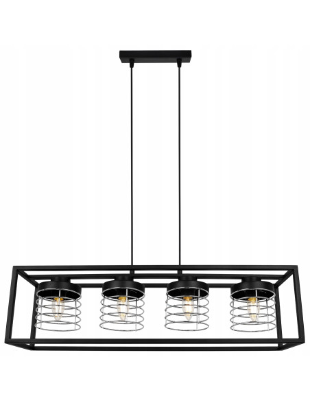 Lampa wisząca RASTI CAGE w stylu industrialnym, czarna z chromem, 4 źródła światła, regulowana wysokość, nowoczesne wnętrza