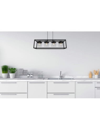 Lampa wisząca RASTI CAGE w stylu industrialnym, czarna z chromem, 4 źródła światła, regulowana wysokość, nowoczesne wnętrza