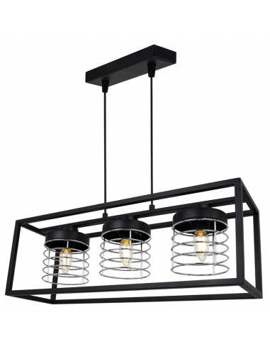 Lampa wisząca RASTI CAGE – nowoczesny design w stylu industrialnym, metalowa konstrukcja, 3 źródła światła, regulowany zwis.