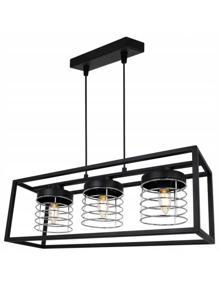 Lampa wisząca RASTI CAGE – nowoczesny design w stylu industrialnym, metalowa konstrukcja, 3 źródła światła, regulowany zwis.