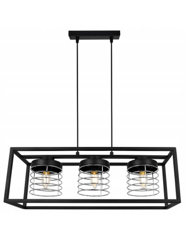 Lampa wisząca RASTI CAGE – nowoczesny design w stylu industrialnym, metalowa konstrukcja, 3 źródła światła, regulowany zwis.