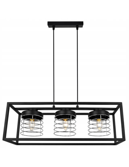 Lampa wisząca RASTI CAGE – nowoczesny design w stylu industrialnym, metalowa konstrukcja, 3 źródła światła, regulowany zwis.