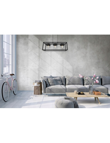 Lampa wisząca RASTI CAGE – nowoczesny design w stylu industrialnym, metalowa konstrukcja, 3 źródła światła, regulowany zwis.