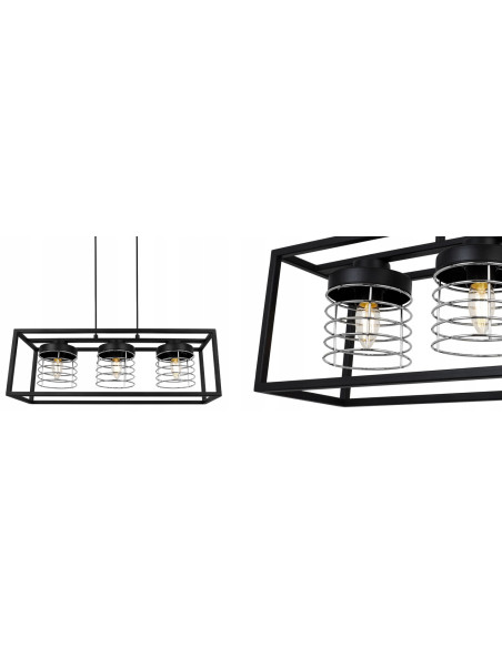 Lampa wisząca RASTI CAGE – nowoczesny design w stylu industrialnym, metalowa konstrukcja, 3 źródła światła, regulowany zwis.