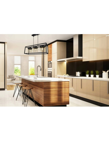 Lampa wisząca w stylu industrialnym RASTI CAGE z metalowym kloszem, czarna z złotym akcentem, regulowana wysokość.