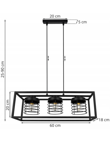 Lampa wisząca loftowa RASTI CAGE z regulacją wysokości – elegancja do biura, salonu i sypialni.
