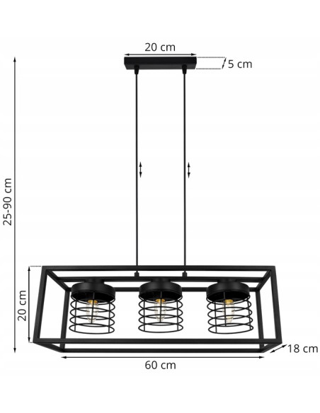 Lampa wisząca loftowa RASTI CAGE z regulacją wysokości – elegancja do biura, salonu i sypialni.
