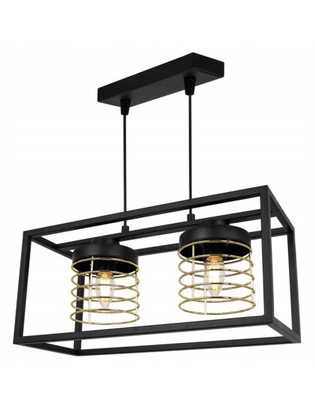 Lampa wisząca RASTI CAGE - loftowa, metalowa z regulacją wysokości, 2 punkty świetlne, złote akcenty 60W.