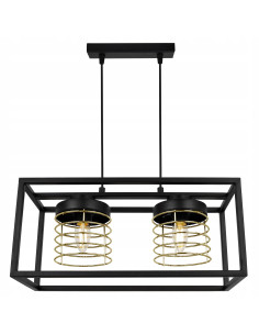 Lampa wisząca RASTI CAGE - loftowa, metalowa z regulacją wysokości, 2 punkty świetlne, złote akcenty 60W. 2