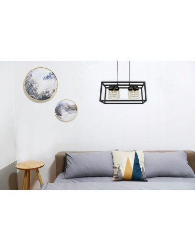 Lampa wisząca RASTI CAGE - loftowa, metalowa z regulacją wysokości, 2 punkty świetlne, złote akcenty 60W.
